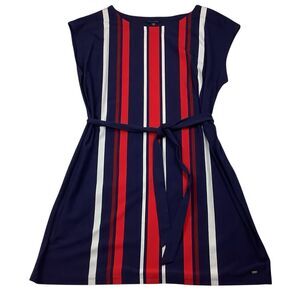 Tommy Hilfiger Dress Striped Tie Belted Red Blue White Striped XXL Nautical Prep